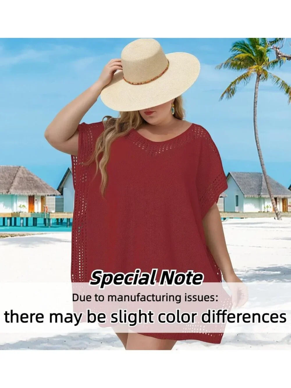 Women's Z Red One Size Polyester Crochet Summer Swimsuit And Bath Coverup Dress